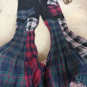 Plaid Patchwork Pants in Red and Green